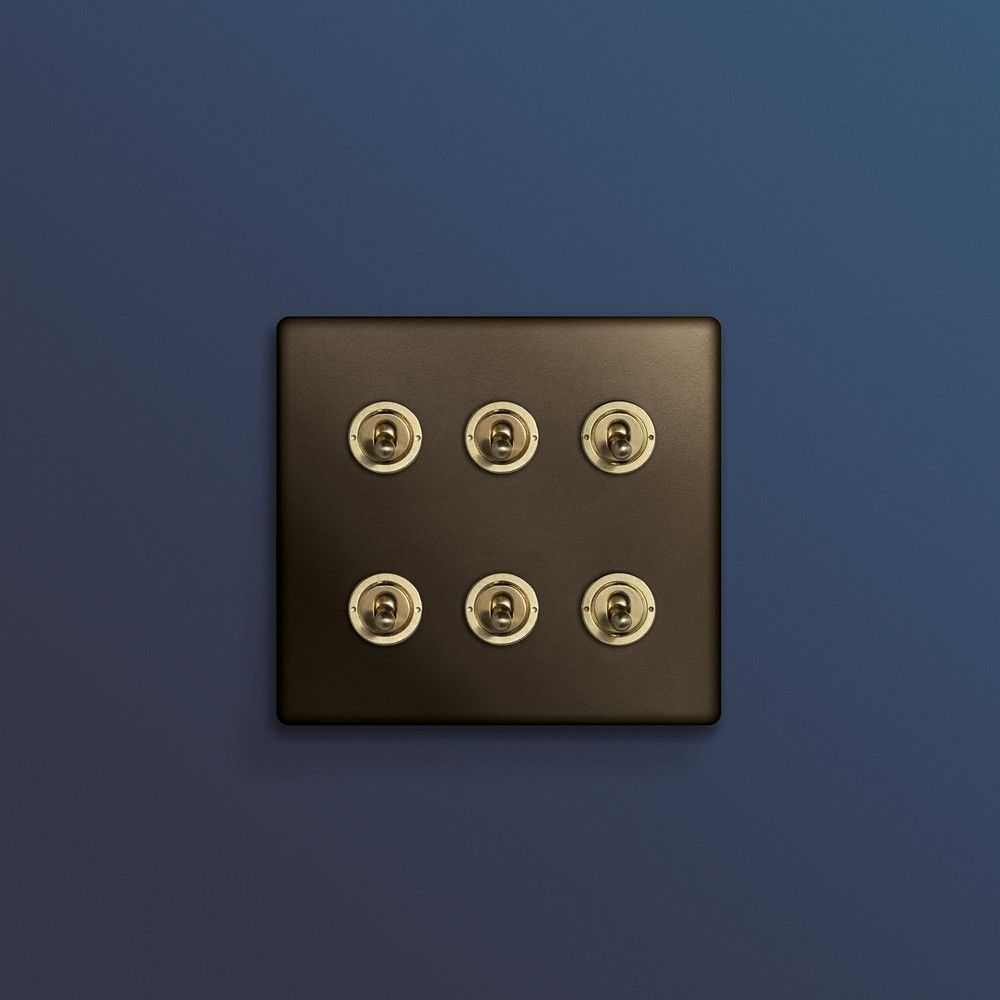 Soho Fusion Bronze Brushed Brass 20A 6 Gang 2 Way Toggle Switch Black