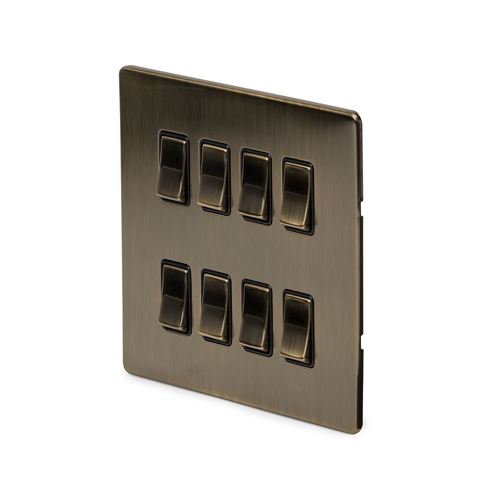 Soho Lighting Antique Brass 8 Gang Grid Switch Plate Screwless - Elesi