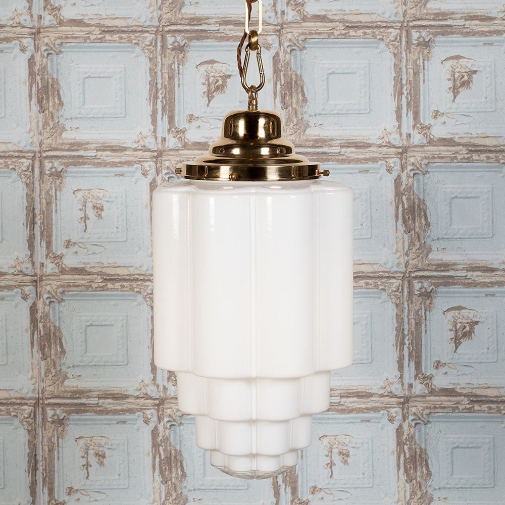 Art Deco Pendant Light Glasshouse Polished Brass Opal Pendant Light Elesi