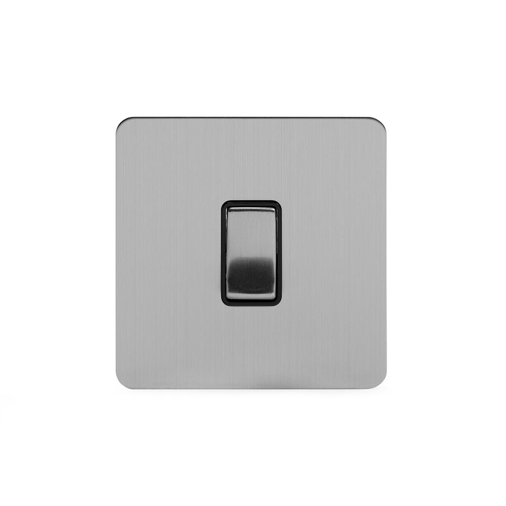 Soho Lighting Brushed Chrome Flat Plate 10a 1 Gang 2 Way Switch Blk Ins