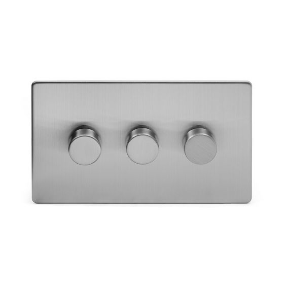 Brushed Chrome 3 Gang 2 Way Trailing Dimmer Switch With Black Insert Elesi