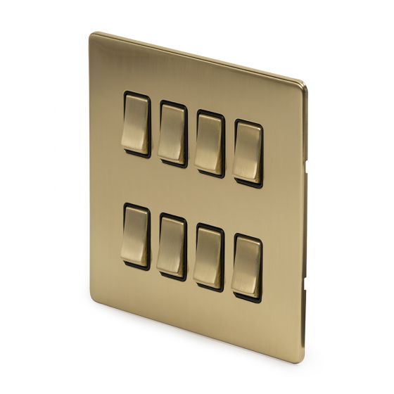 Soho Lighting Brushed Brass 8 Gang Grid Switch Plate Screwless - Elesi