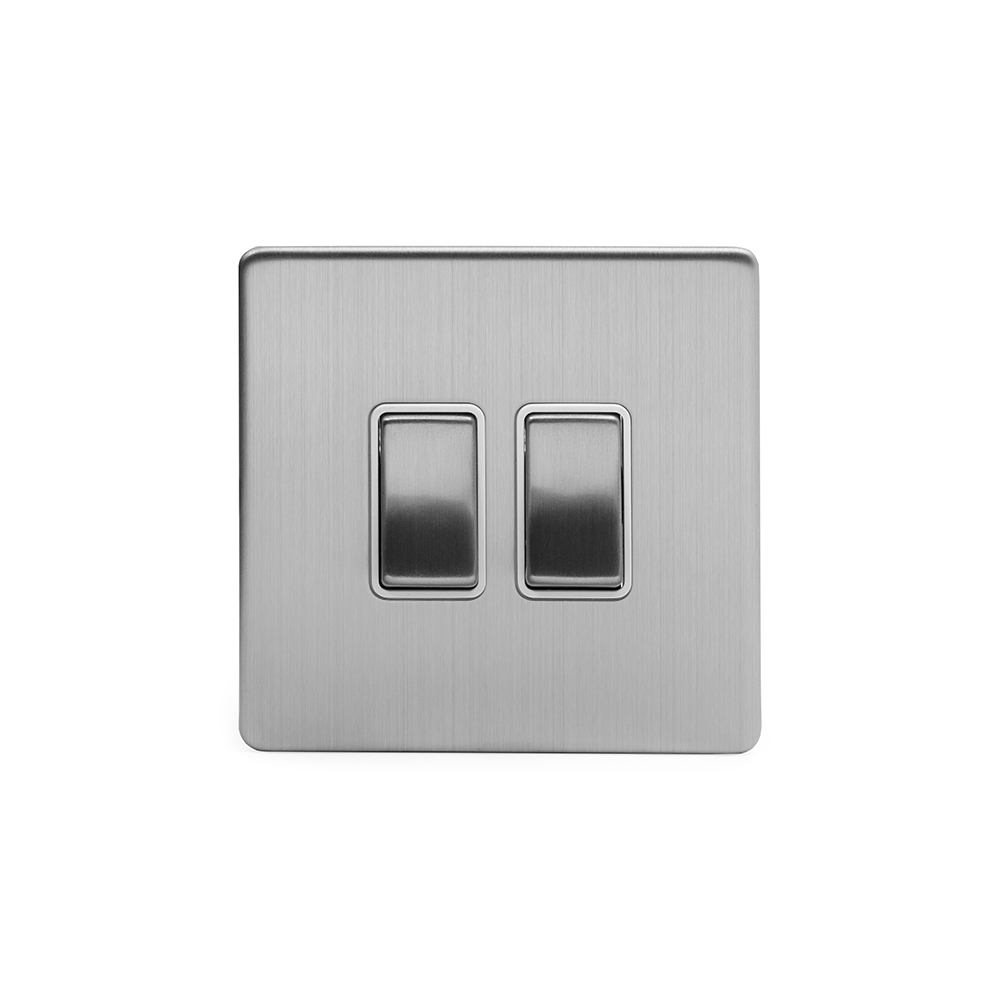 Soho Lighting Brushed Chrome 2 Gang Intermediate Switch White Ins 10A  Screwless